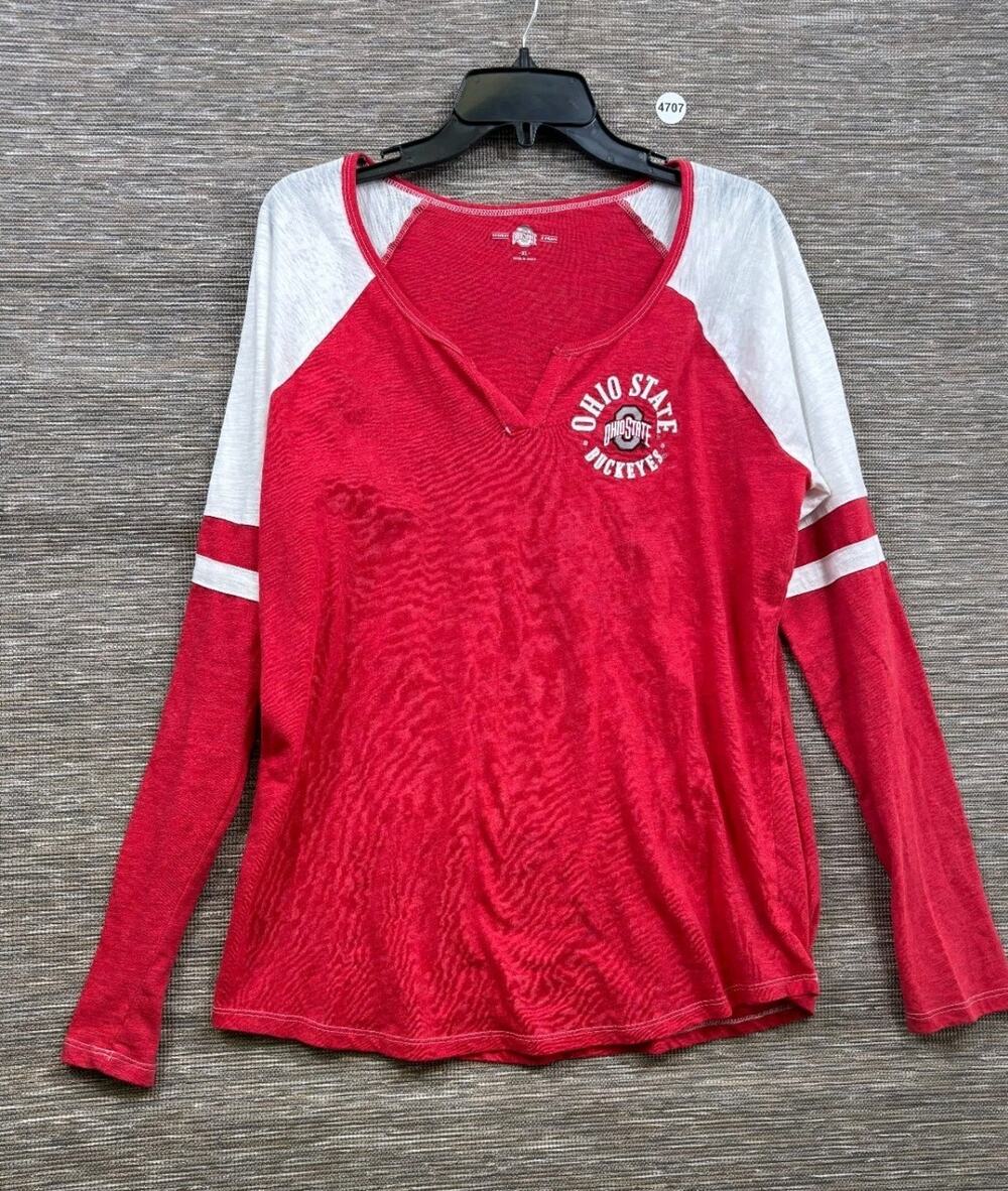 Ohio State Buckeyes Shirt Women’s Size XL Red White V-Neck Long Sleeve